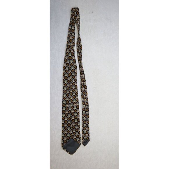MEN'S BLUE RED CREAM GOLD GEOMETRIC PRINT 100% SILK TIE - NECK TIE - ITALY - Picture 8 of 9